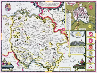 Herefordshire, graviert von Jodocus Hondius (1563-1612) aus John Speed